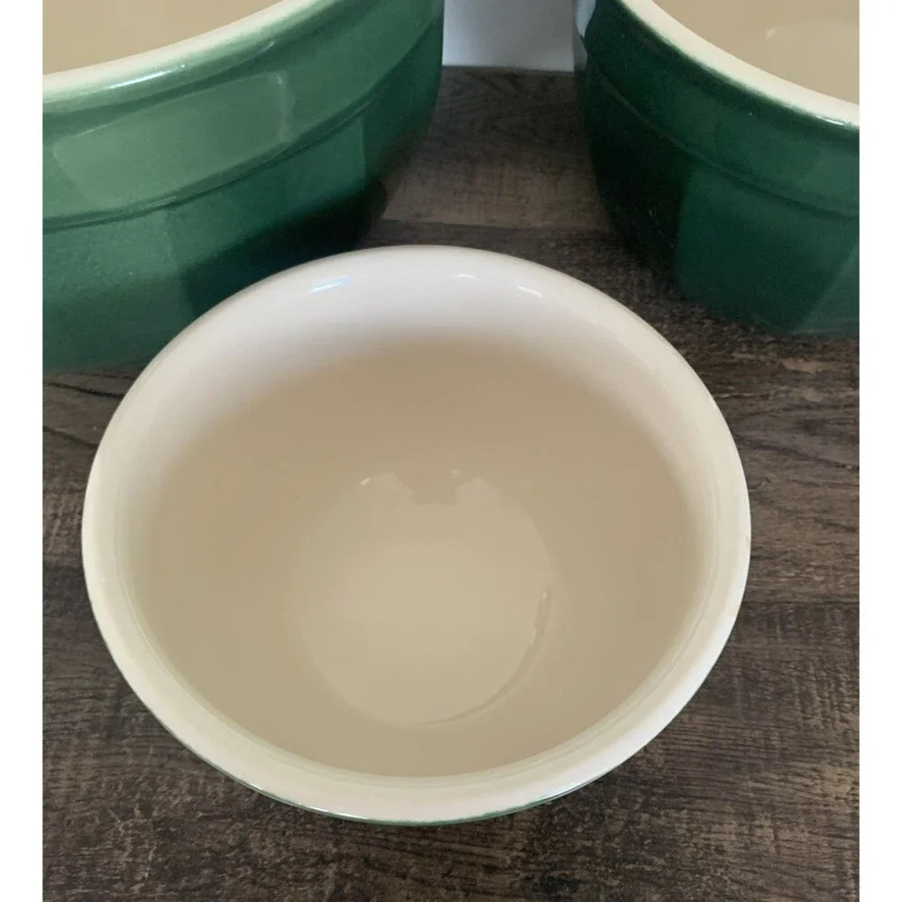 Emile Henry France Williams Sonoma 3 Pc Nesting Mixing Bowl Set Green Stoneware
